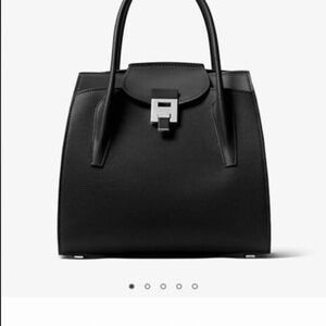 Michael Kors Collection Large Pebble Calf Leather Satchel - Black